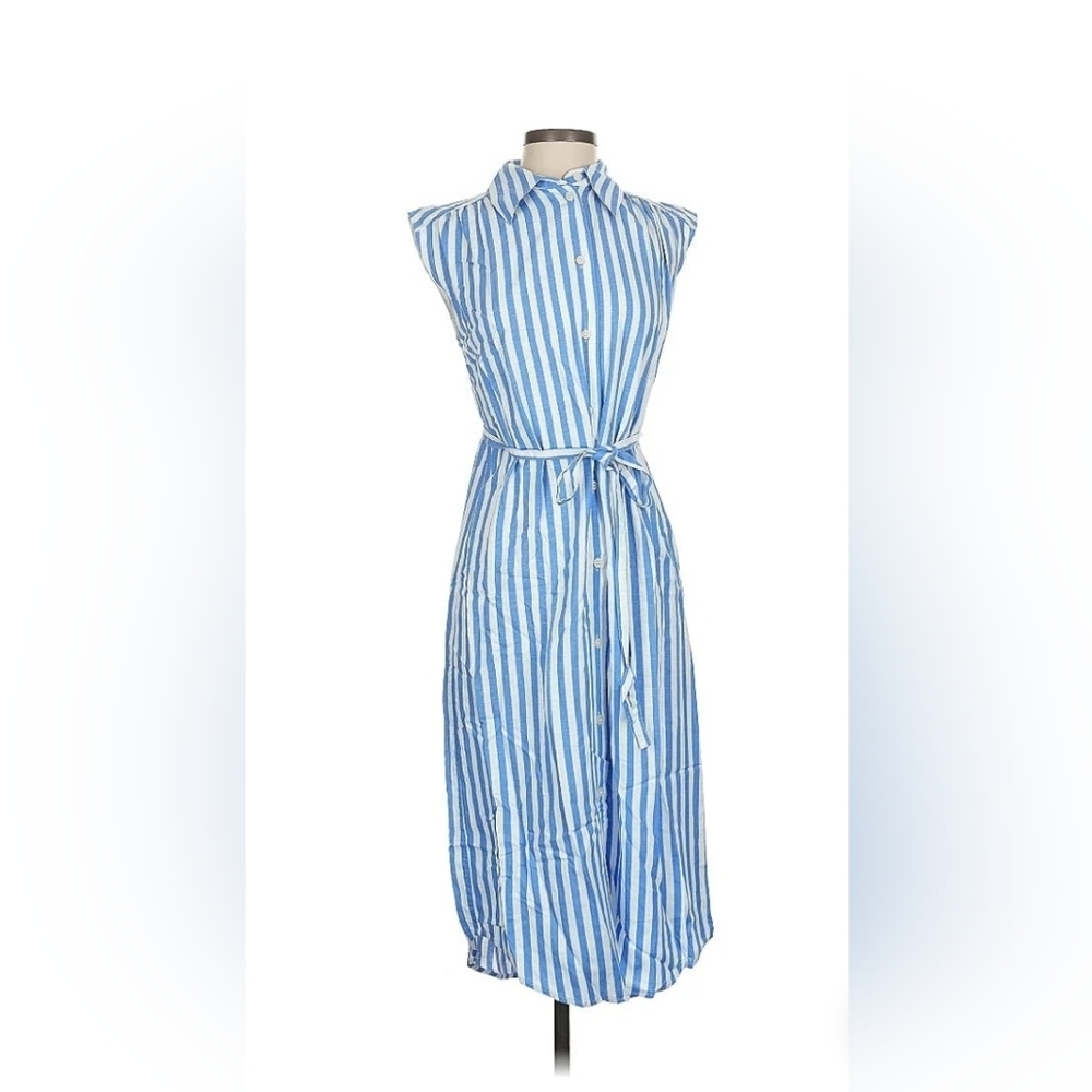 Blue and white striped dress